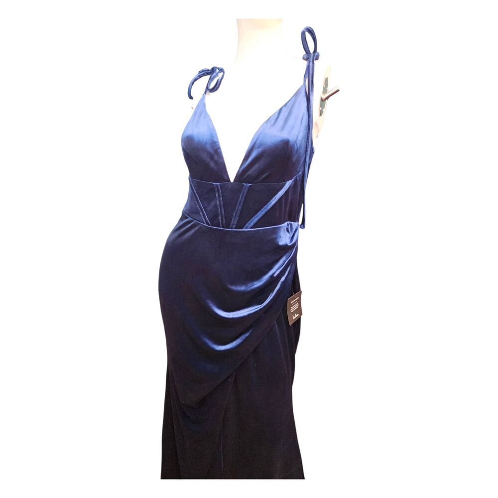 Lulu's Blue Velvet Maxi Gown Dress Womens Size XL NEW WITH TAGS - Picture 3 of 11